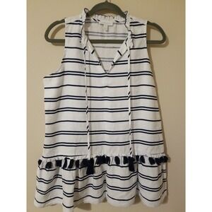 Charter Club Top Women S 100% Linen Summer Escape Boho Tassel Ruffle Relaxed Fit